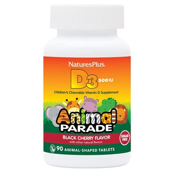 Вітамін Natures Plus Animal Parade Vitamin D3 Sugar-Free 90 жувальних таблеток вишня фото №1