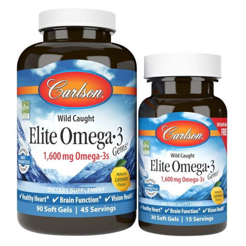 Жирні кислоти Carlson Labs Elite Omega-3 Gems 90 30 капсул лимон фото №1