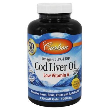 Жирні кислоти Carlson Labs Cod Liver Oil Gems 150 капсул лимон фото №1