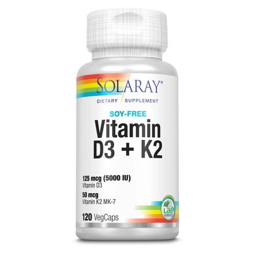 Вітаміни та мінерали Solaray Vitamin D3 K2 Soy Free 120 вегакапсул (CN6237) фото №1