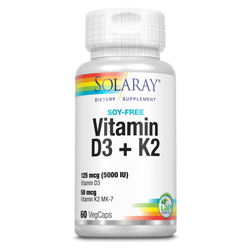 Вітаміни та мінерали Solaray Vitamin D3 K2 Soy Free 60 вегакапсул (CN6238) фото №1