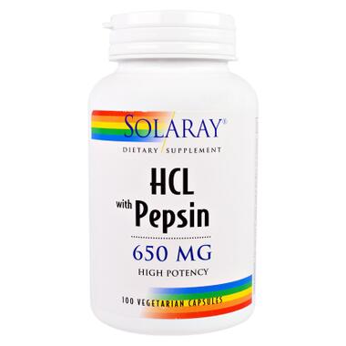 Пробіотики Solaray Бетаїн HCL і Пеппсін, HCL with Pepsin, 650 мг, 100 вегетаріа (SOR-04814) фото №1