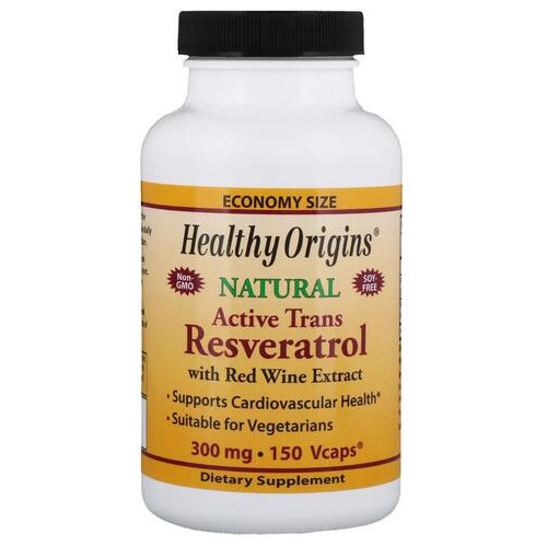 Активний транс-ресвератрол, Natural Resveratrol, Healthy Origins, 300 мг, 150 вегетаріанських капсул фото №1