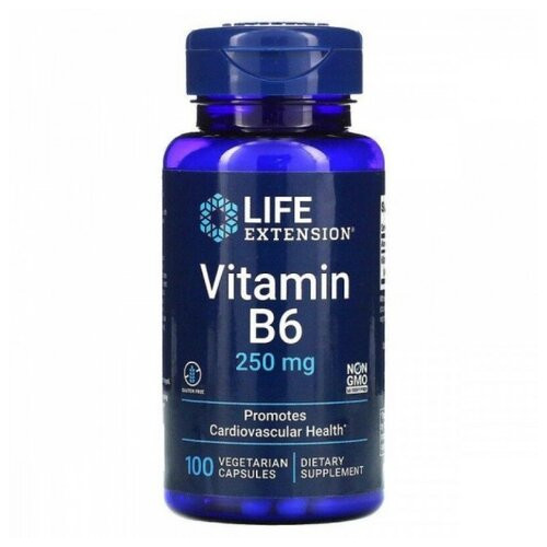Вітамін B6 Life Extension (Vitamin B6) 250 мг 100 рослинних капсул (LEX-15351) фото №1