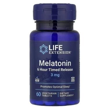 Витаминно-минеральный комплекс Life Extension Мелатонин, 3 мг, Melatonin, 6 Hour Timed Release, 60 вегетарианских таб (LEX-17866) фото №1