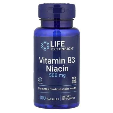 Витаминно-минеральный комплекс Life Extension Ниацин, Витамин B3, 500 мг, Vitamin B3 Niacin, 100 капсул (LEX-37210) фото №1