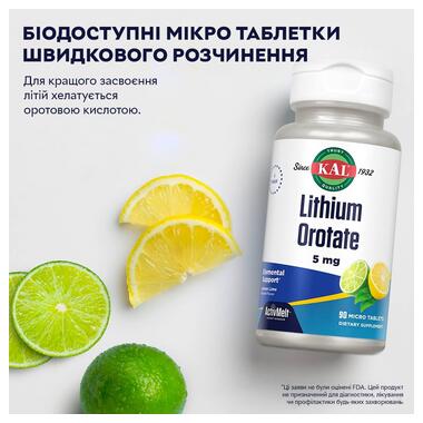 Добавка KAL Lithium Orotate 5 mg 90 мкро таблеток лимон-лайм фото №2