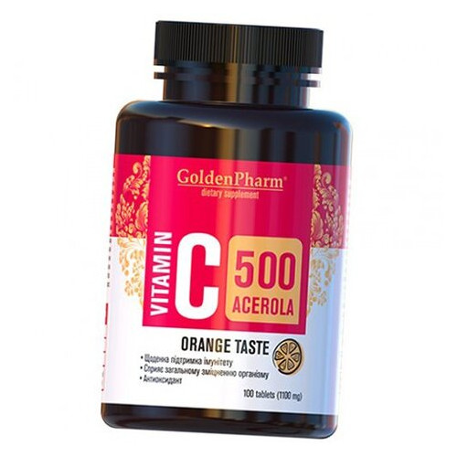 Вітамін C Golden Pharm Vitamin C Acerola 500 100таб Апельсин (36519006) фото №1