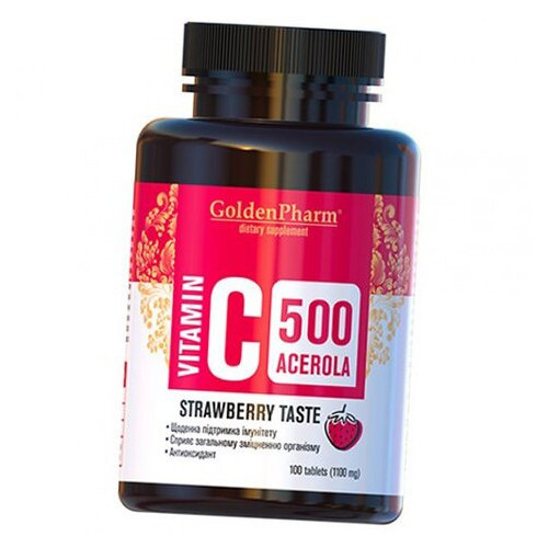 Вітамін C Golden Pharm Vitamin C Acerola 500 100таб Полуниця (36519006) фото №1