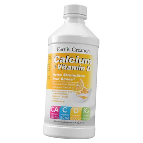 Жидкий Кальций с витаминами Earths Creation Calcium Drink with Vitamins D K & C 473мл Апельсин (36604019) фото №1