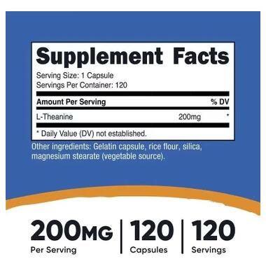 Витаминно-минеральный комплекс Nutricost L-теанин, 200 мг, L-Theanine, 120 капсул (NCS67937) фото №3