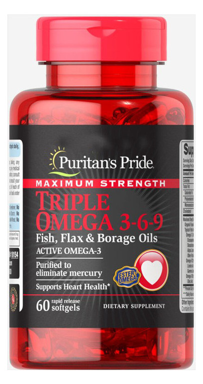 Вітаміни Puritans Pride Maximum Strength Triple Omega 3-6-9 Fish, Flax  Borage Oils 60 капсул (4384301464) фото №1