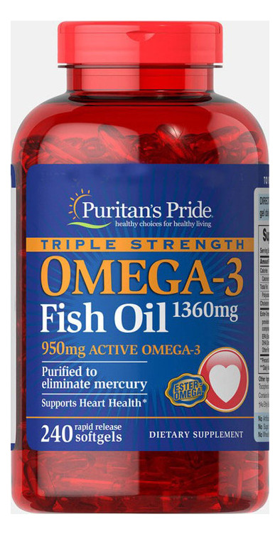 Вітаміни Puritans Pride Triple Strength Omega-3 Fish Oil 1360 mg 240 капсул (4384301475) фото №1
