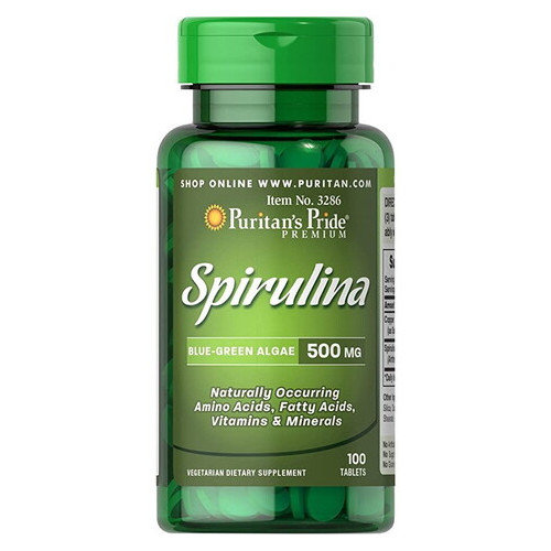 Вітаміни та мінерали Puritan's Pride Spirulina 500 mg 100 таблеток (CN4671) фото №1