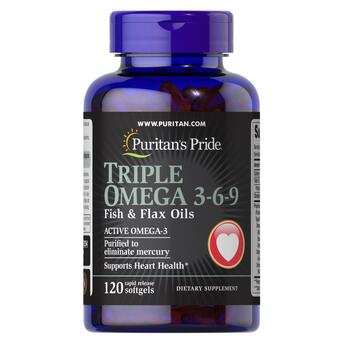 Вітаміни Puritan's Pride Triple Omega 3-6-9 Fish & Flax Oils 120 капс фото №1