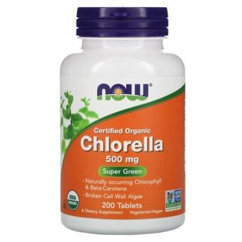Сертифікована натуральна хлорела Now Foods (Organic Chlorella) 500 мг 200 таблеток (NOW-02631) фото №1