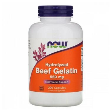 Яловичий желатин Now Foods (Hydrolyzed Beef Gelatin) 550 мг 200 капсул (NOW-06505) фото №1