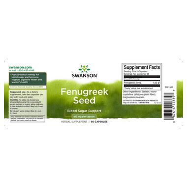 Натуральні добавки Swanson Fenugreek Seed 610 mg 90 капсул  фото №2