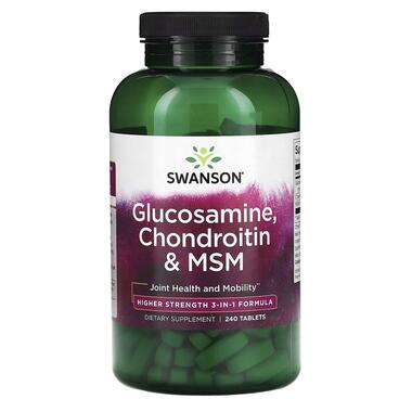Для суглобів та звязок Swanson Glucosamine Chondroitin MSM Highest Strength 1 per day 240 таблеток  фото №1