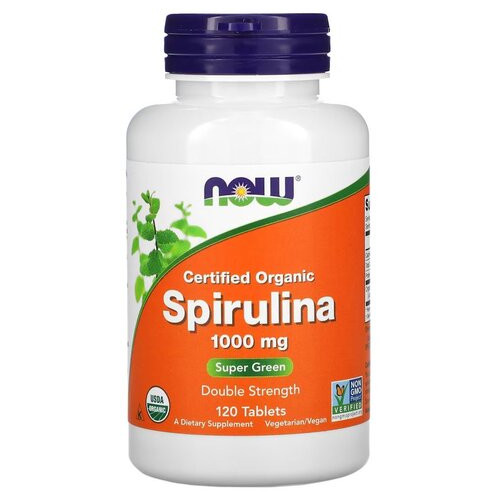 Добавка NOW Spirulina 1000 мг сертифікована органічна 120 табл фото №1