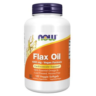 Доповнення NOW Flax Oil 1000 мг Vegan Formula 120 м’яких капсул фото №1