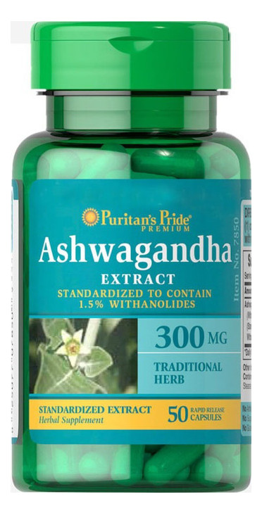 Передтренувальний комплекс Puritans Pride Ashwagandha Standardized Extract 300 mg 50 капсул (4384301405) фото №1