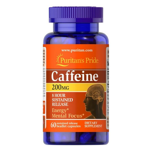 Передтренувальні Puritan's Pride Caffeine 200 mg 60 капсул фото №1