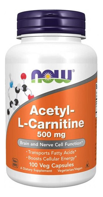 Жироспалювач NOW Acetyl-L-Carnitine 500 mg Veg Capsules 100 капсул (4384303509) фото №1