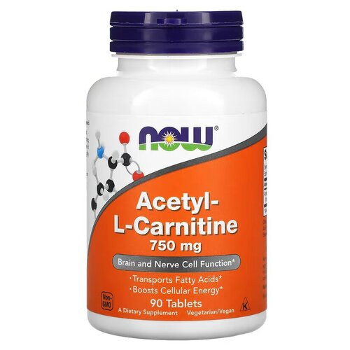 Карнітини NOW Acetyl-L-Carnitine 750 mg 90 таблеток фото №1