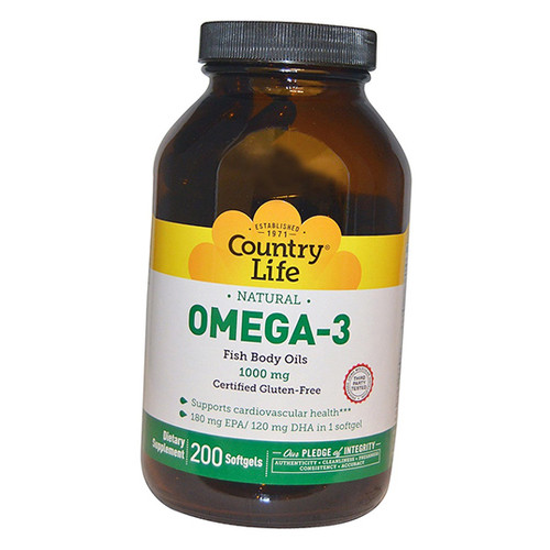 Спеціальний препарат Country Life Omega-3 Fish Body Oil 200 гелкапсул (67124003) фото №2