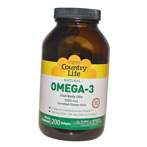 Спеціальний препарат Country Life Omega-3 Fish Body Oil 200 гелкапсул (67124003) фото №1