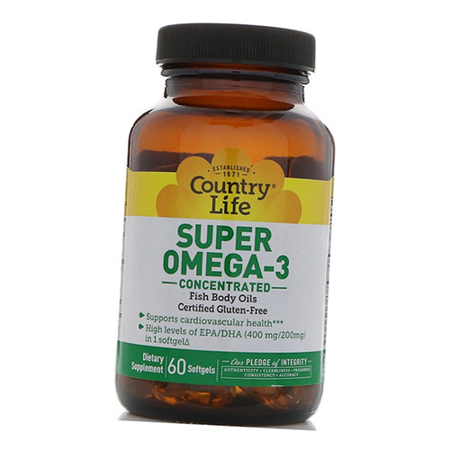 Спеціальний препарат Country Life Super Omega-3 Concentrated 60 гелкапсул (67124005) фото №2