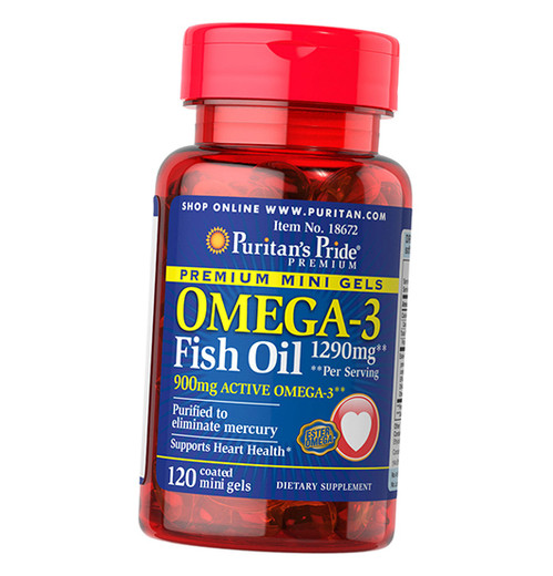 Спеціальний препарат Puritan's Pride Omega-3 Fish Oil 1290 Mini Gels 120 гелкапсул (67367011) фото №2