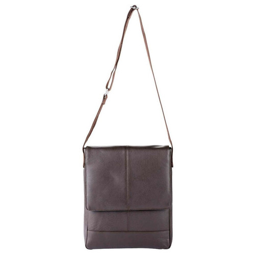 Чоловіча вертикальна шкіряна сумка-листоноша Livergy темно-коричнева фото №3
