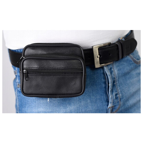 Невелика чоловіча барсетка, сумка на пояс із еко шкіри Pako Jeans чорна фото №1