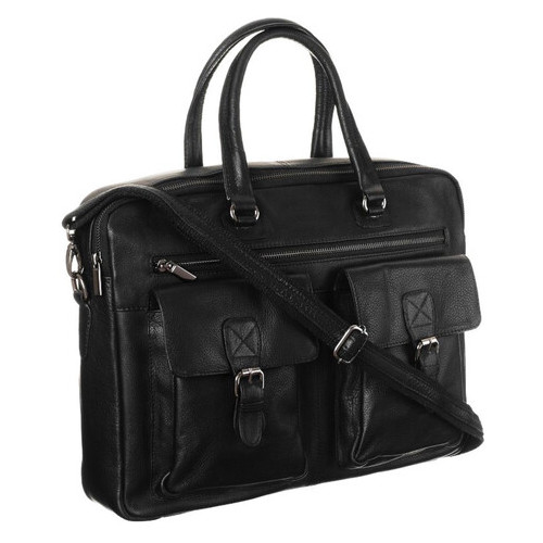Чоловіча шкіряна сумка портфель для ноутбука 14 дюймів Always Wild чорна фото №1