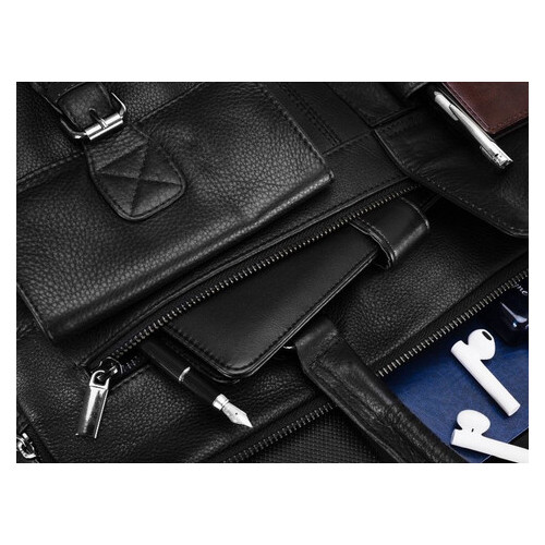 Чоловіча шкіряна сумка портфель для ноутбука 14 дюймів Always Wild чорна фото №8