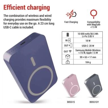 Батарея универсальная EMOS 10000mAh WI1046, 20W, Wireless, blue (B0551BL) фото №12