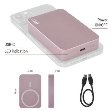 Батарея универсальная EMOS 10000mAh WI1046, 20W, Wireless, salmon (B0551S) фото №7
