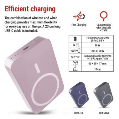 Батарея универсальная EMOS 10000mAh WI1046, 20W, Wireless, salmon (B0551S) фото №6