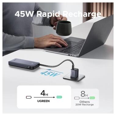 Батарея универсальная Ugreen 20000mAh 45W with Built-in Cable (PB536 55988B) фото №5