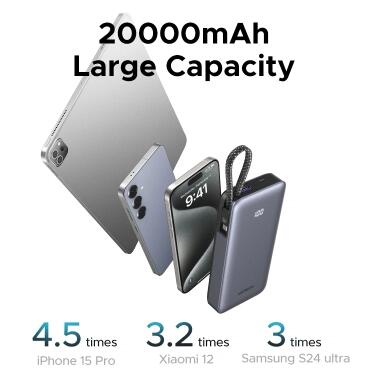 Батарея универсальная Ugreen 20000mAh 45W with Built-in Cable (PB536 55988B) фото №8