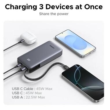 Батарея универсальная Ugreen 20000mAh 45W with Built-in Cable (PB536 55988B) фото №9