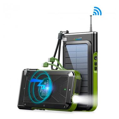 УМБ Solar power bank FM radio Wireless charger 20000mAh PN-W26 IPX4 |1USB/Type-C, 15W/3A, Qi| чорна фото №3
