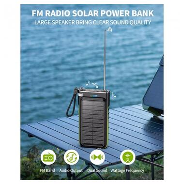УМБ Solar power bank FM radio Wireless charger 20000mAh PN-W26 IPX4 |1USB/Type-C, 15W/3A, Qi| чорна фото №5