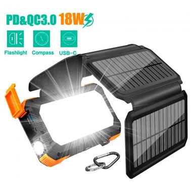 УМБ Solar power bank with 32pcs camping LED 20000mAh PN-W12Pro IPX4 |2USB/Type-C, 18W/3A, PD/QC| чорна фото №5