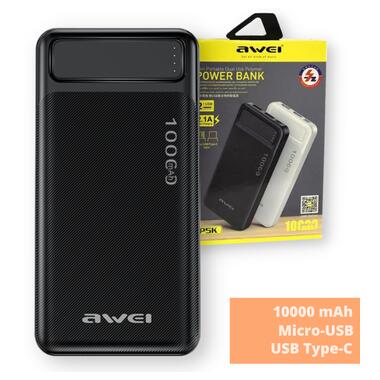 Портативний зарядний пристрій AWEI P5K 10000mAh чорний (AM-3163_402) фото №2
