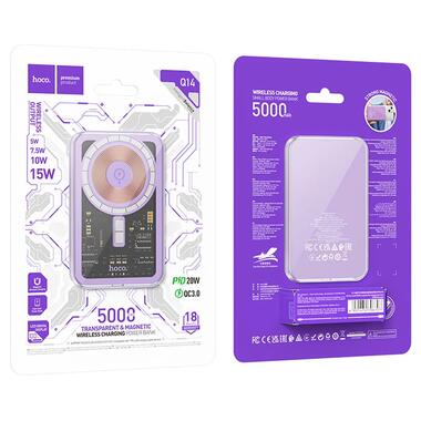 Портативний зарядний пристрій Power Bank Hoco Q14 Ice Crystal PD20W із БЗУ 5000 mAh Purple фото №3