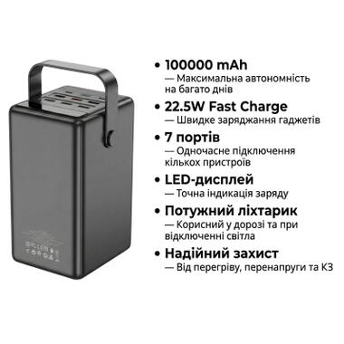 Батарея универсальная HOCO 100000mAh Endure 22.5W PD, QC, LED Lamp, Black (DB03 / 714721) фото №4