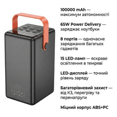 Батарея универсальная HOCO 100000mAh Max Centurion PD/65W, QC, LED Lamp, Black (DB03 / 714722) фото №4